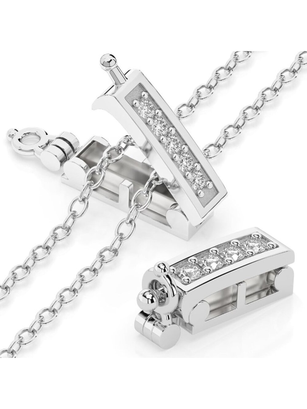 Silver Plated Necklace Shortener Set for Thin Chains with Cubic Zirconia Accents